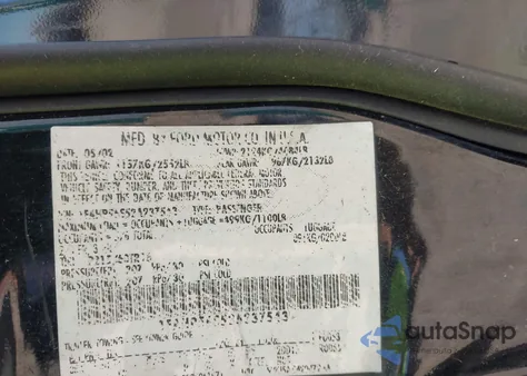 2002 Ford Taurus Sel из США, поврежденный, VIN 1FAHP56S52A237543